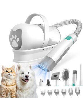 Pet Grooming Vacuum Kit with Clipper & Nail Grinder - 6 Tools for Dogs & Cats